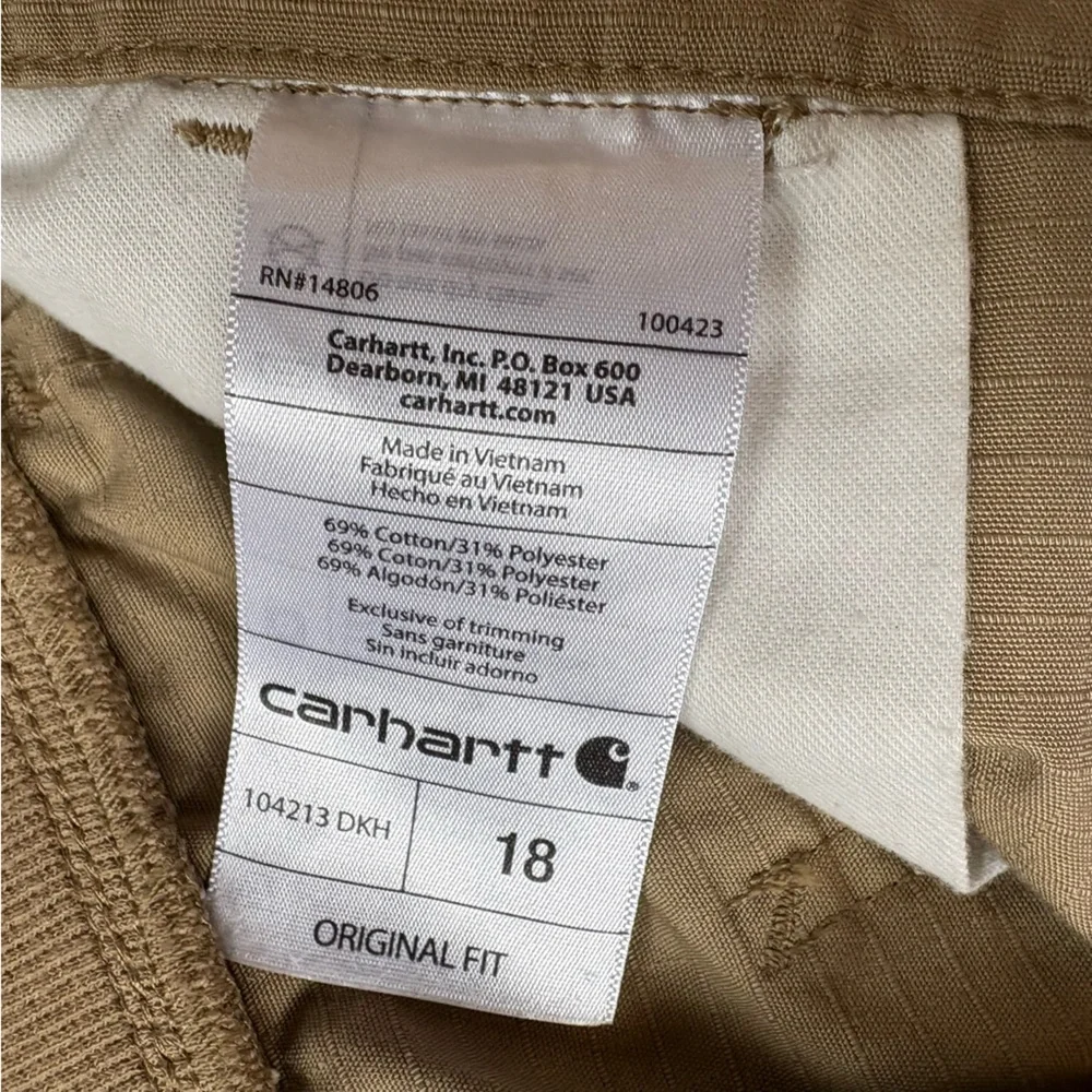 Carhartt Force Original Fit Work Shorts Women 18 Khaki Ripstop Cotton